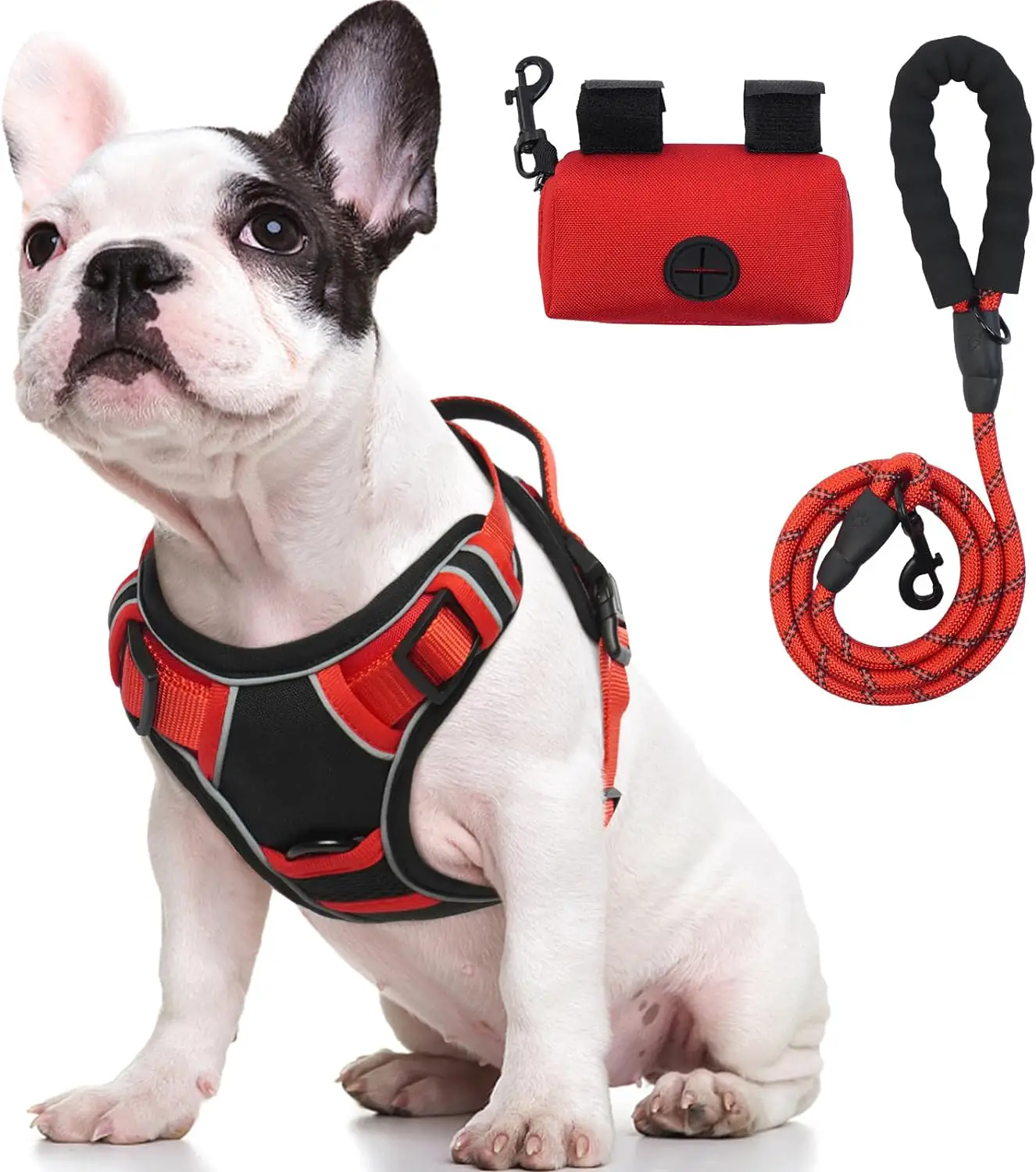 Kuoser Dog Harness, Dog Harness for Small Dogs, No Pull Reflective Puppy Harness, Soft Padded Choke Free Pet Vest with Easy Control Handle 2 Metal Rings 2 Buckles (Red S)