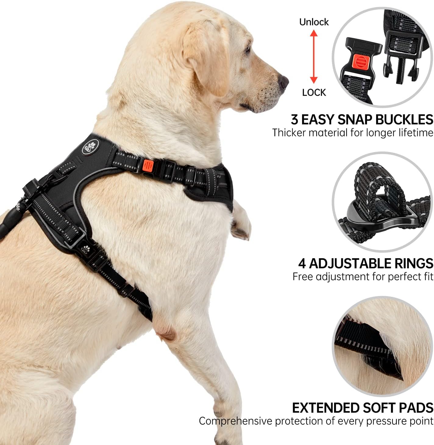 NESTROAD No Pull Dog Harness,Adjustable Oxford Dog Vest Harness with Leash,Reflective No-Choke Pet Harness with Easy Control Soft Handle for Small Medium Dogs(Medium,Blue)