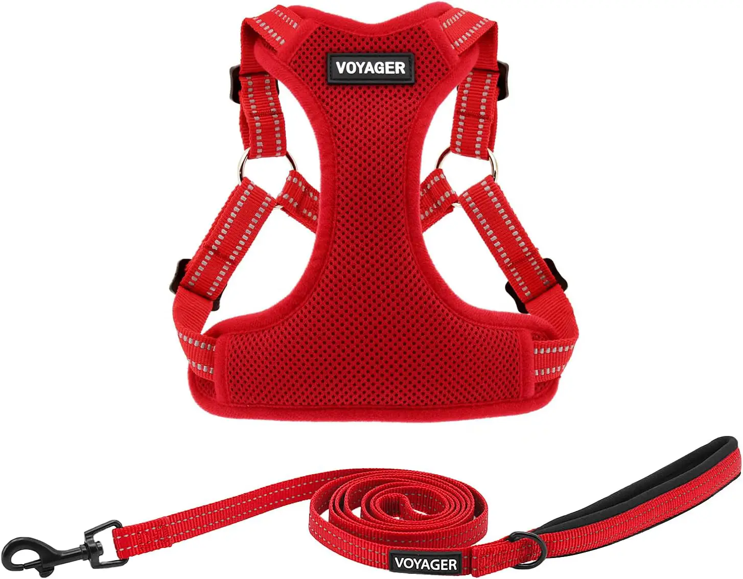 Best Pet Supplies Voyager Adjustable Dog Harness Leash Set with Reflective Stripes for Walking Heavy-Duty Full Body No Pull Vest with Leash D-Ring, Breathable All-Weather - Harness (Red), S