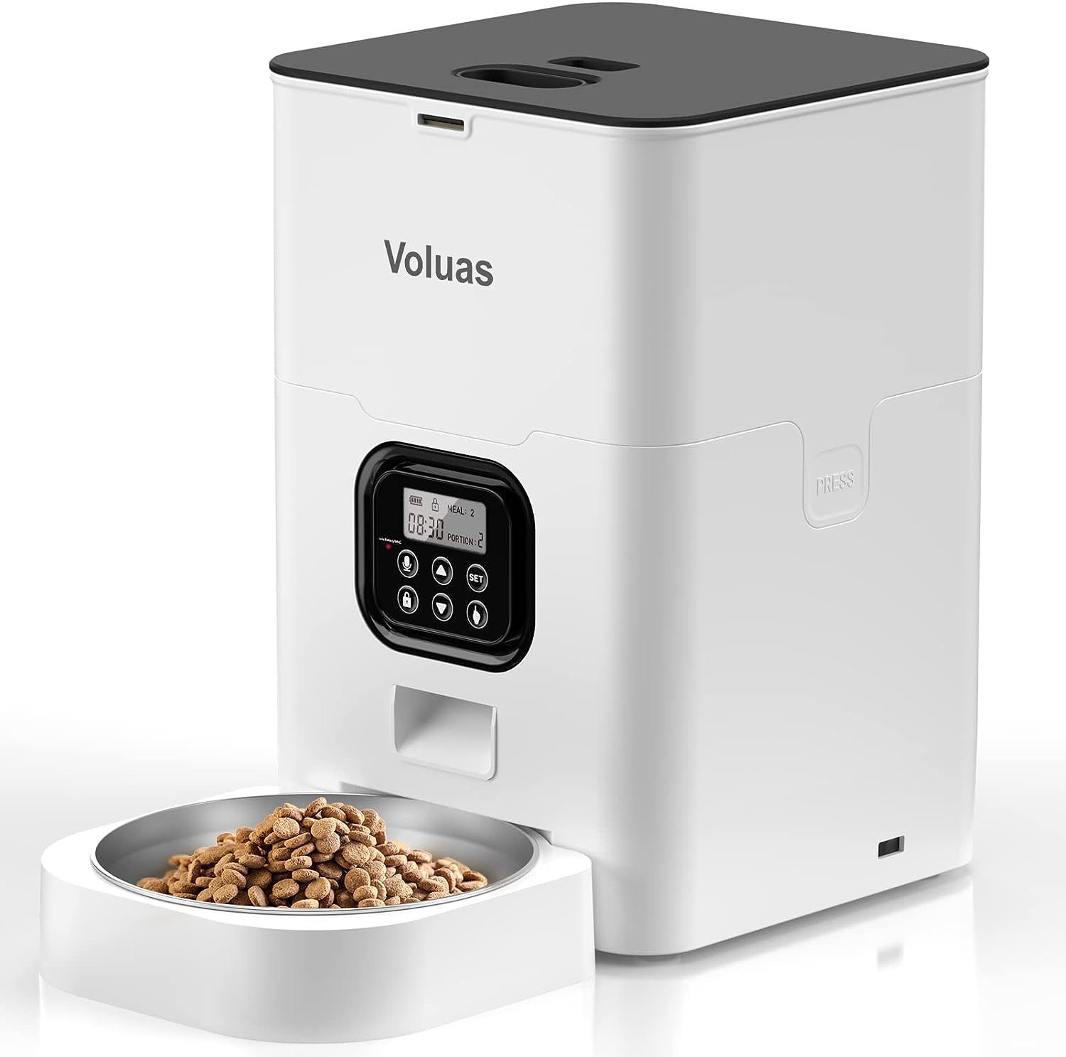 VOLUAS Automatic Cat Feeders - Timed Pet Feeder for Cats and Dogs with Dry Food Dispenser, Desiccant Bag, Programmable Portion Control, 4 Daily Meals, 10s Voice Recorder