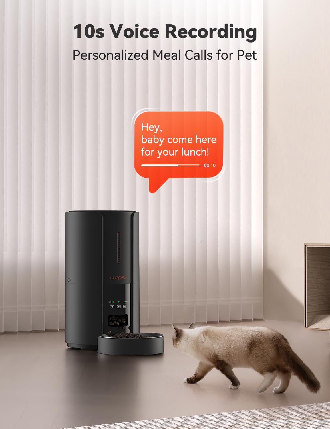WOPET Automatic Cat Feeders WiFi 5G Pet Feeder with APP 1-10 Meals Per Day, Low Food  Blockage Sensor 10s Recording for Cat and Small Dog (Black)