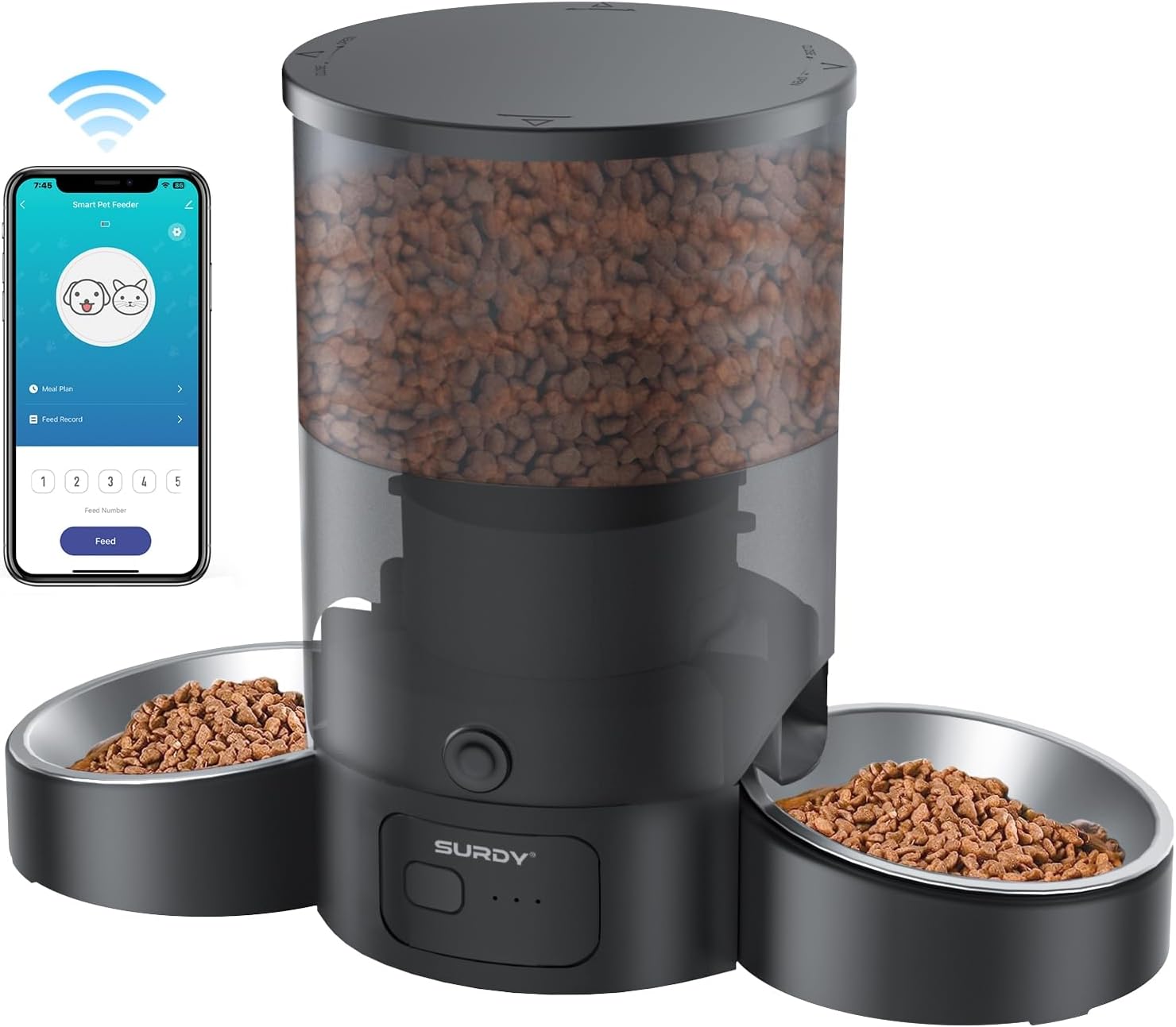 Automatic Cat Food Dispenser, SURDY 2.4G WiFi Pet Feeder with APP Control for Remote Feeding, 3L Automatic Cat Feeder for Two Cats, Dogs  Small Pets 1-10 Meals, Dual Power Supply, 10s Meal Call