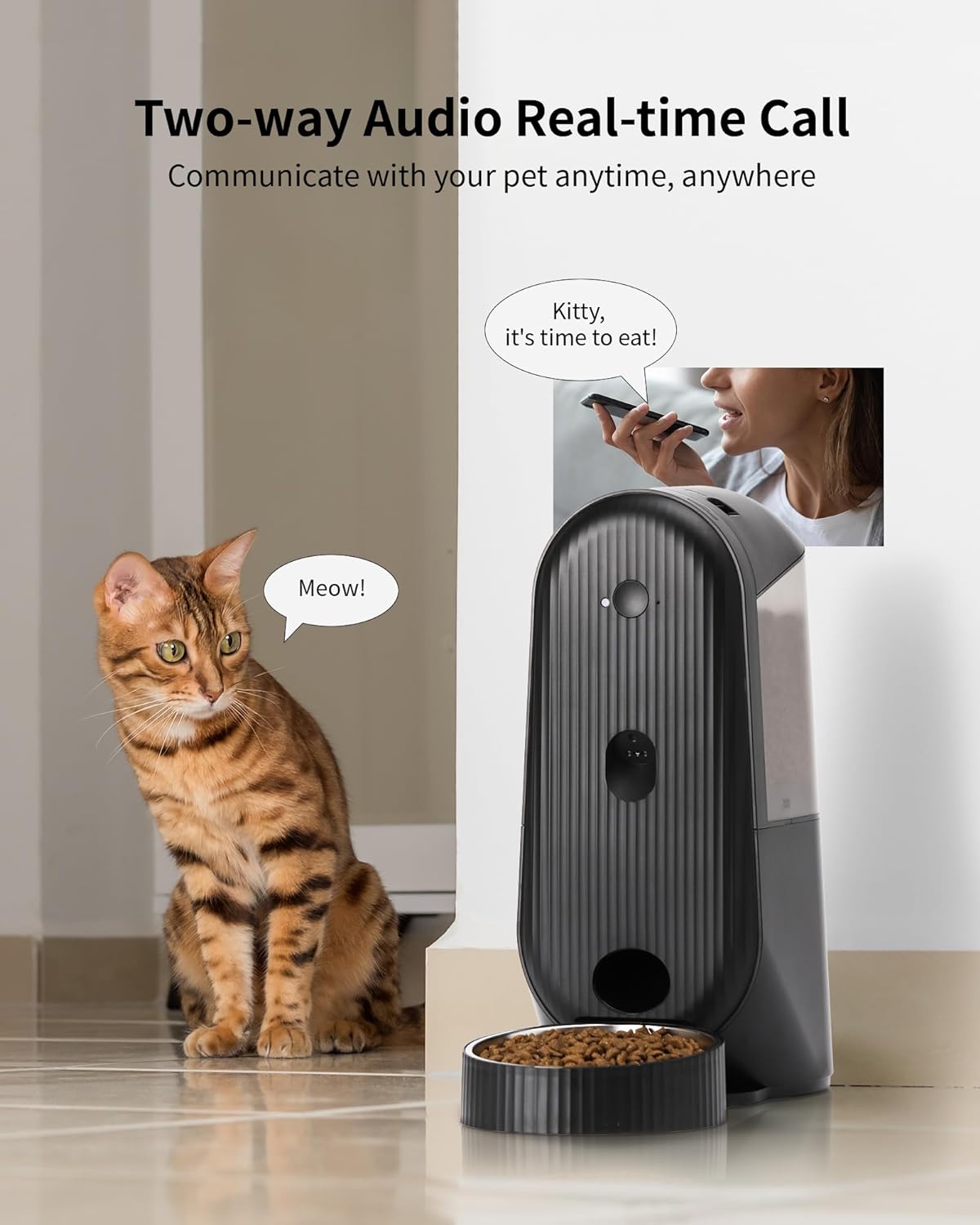 FUKUMARU Automatic Cat Feeder, 2 in 1 Automatic Dog Feeders with Camera and Audio, Support DIY Meals and Timed Control WiFi Cat Food Dispenser, Suit for Most Cat and Dog Food