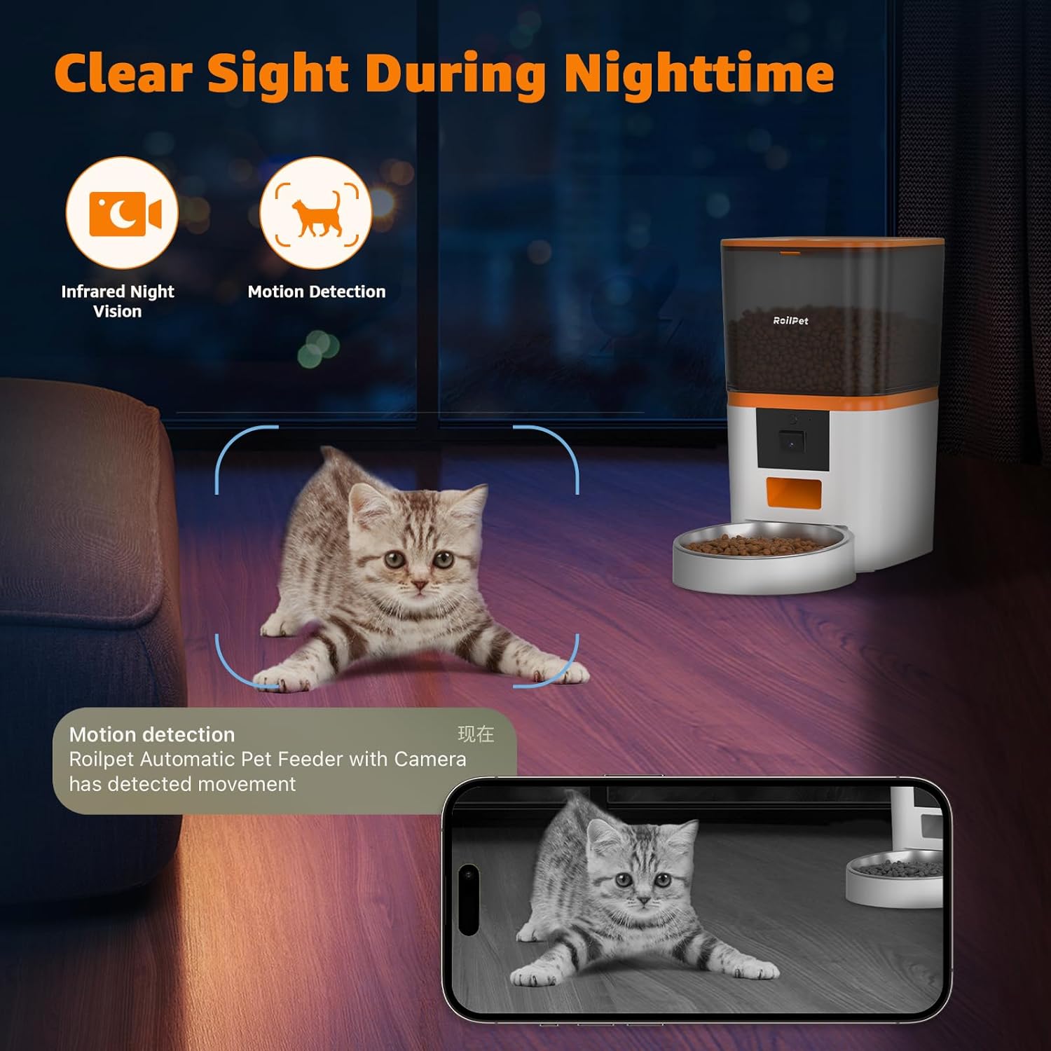Roilpet Automatic Dog Feeder with Camera, 5G WiFi 6L Smart Cat Food Dispenser, 1080P HD Video with Night Vision, Pet Feeder with 2-Way Audio for Cats  Dogs, Low Food  Blockage  Motion Alerts
