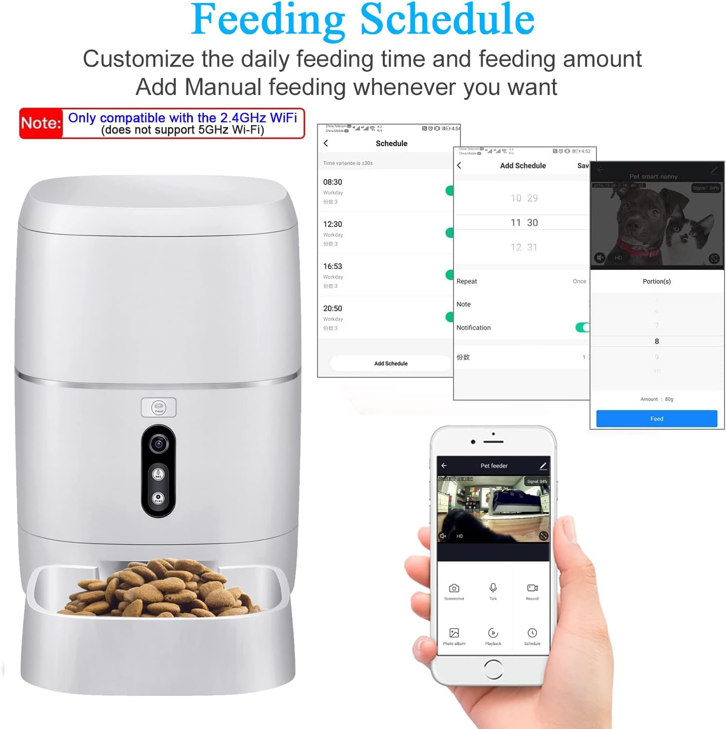 LeeKooLuu Automatic Dog Feeder 2.4G WiFi Cat Dry Food Dispenser HD 1080P Video Camera Timer Bowl Smart Pet Feeder APP Control Q01
